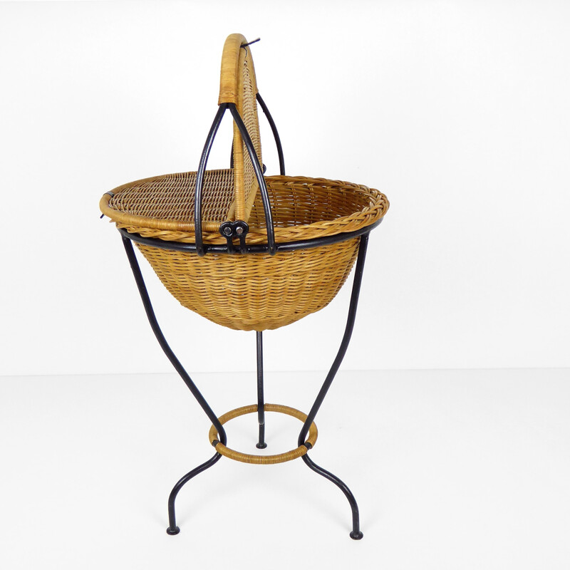 Black metal rattan baskets - 1950s