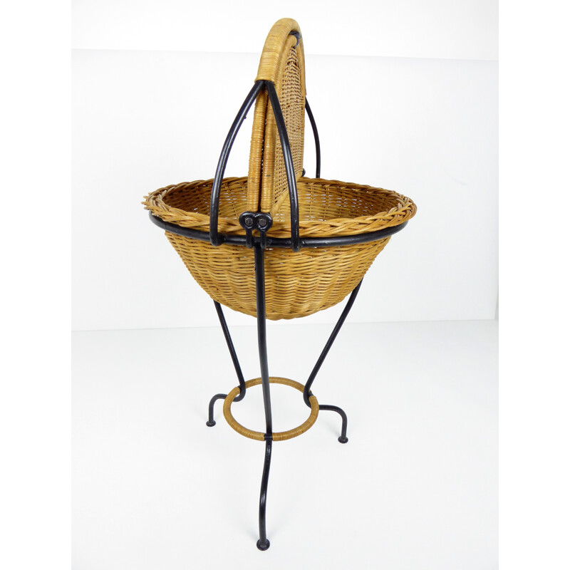 Black metal rattan baskets - 1950s