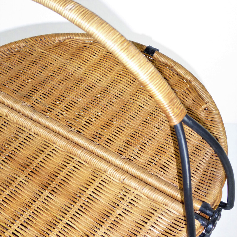 Black metal rattan baskets - 1950s