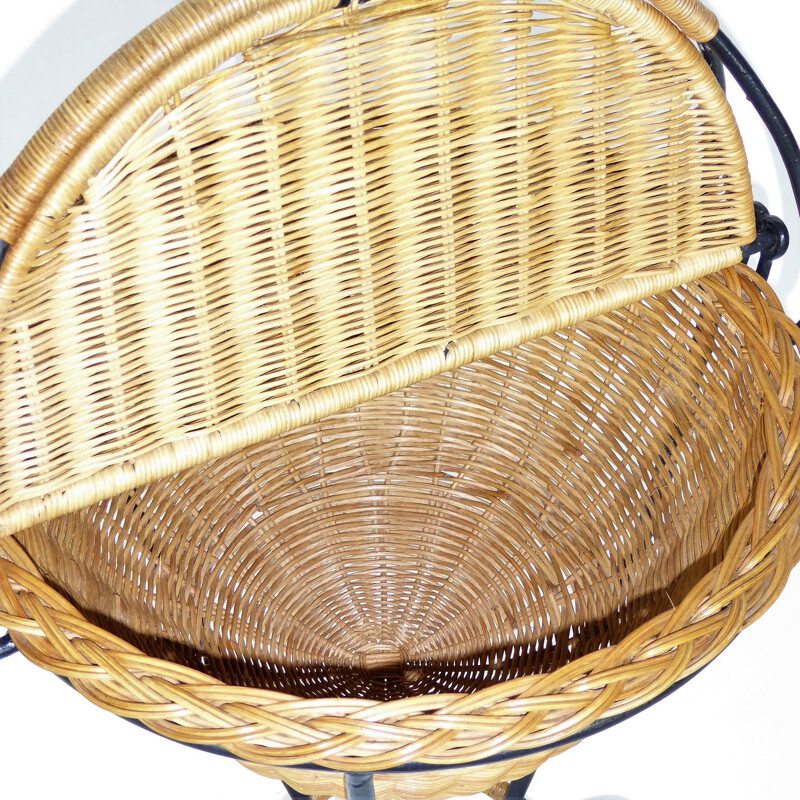 Black metal rattan baskets - 1950s