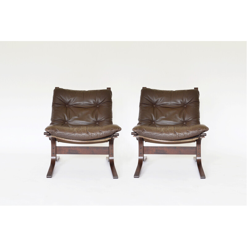 Paire de fauteuils vintage Siesta marron cacahuète par Ingmar Relling pour Westnofa, 1960