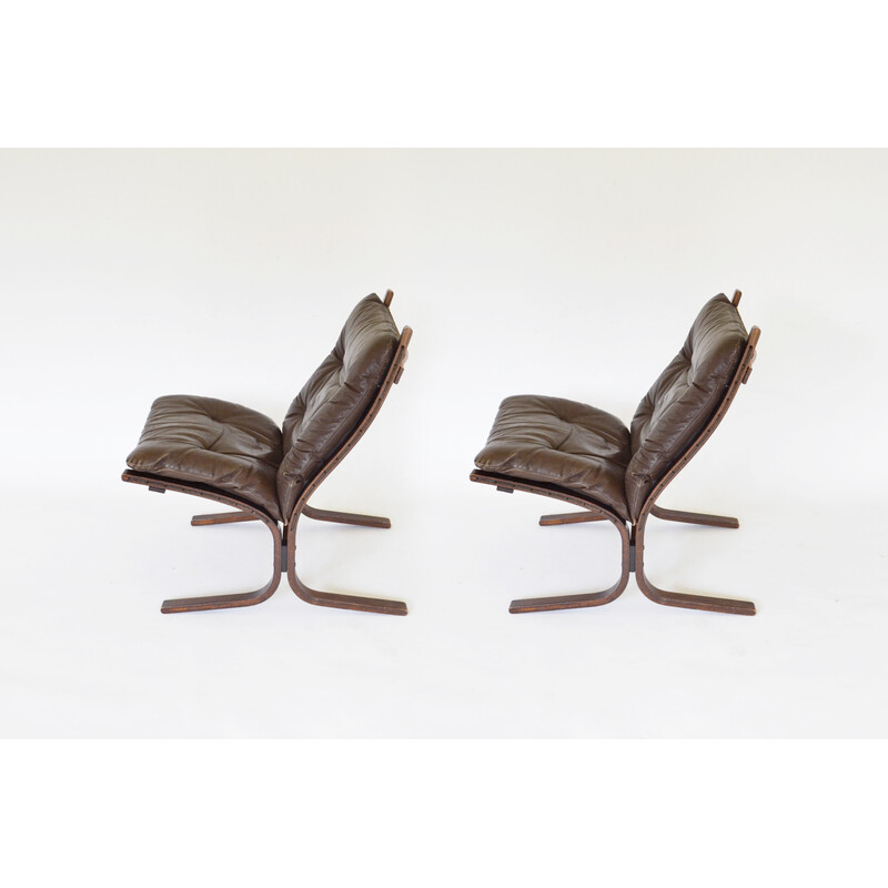 Paire de fauteuils vintage Siesta marron cacahuète par Ingmar Relling pour Westnofa, 1960