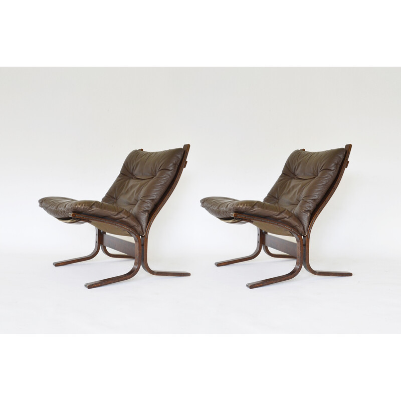 Pair of vintage Peanut brown Siesta armchairs by Ingmar Relling for Westnofa, 1960s