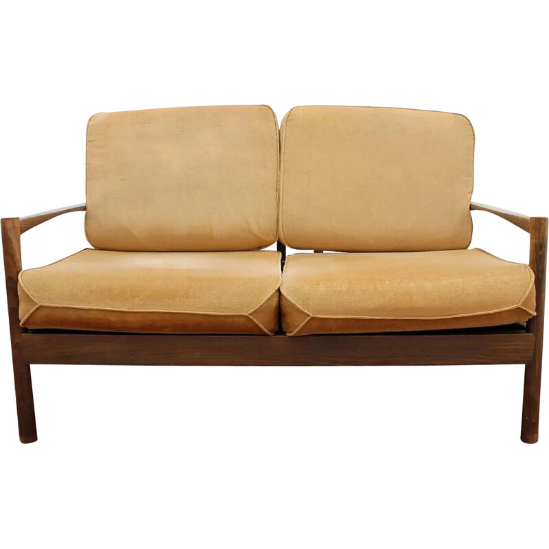 Vintage two seater sofa with upholstered in fabric, 1980s