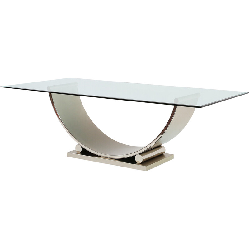 Vintage dining table in brushed stainless steel and glass top by Belgo Chrome