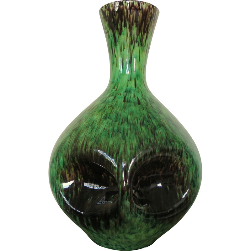 Vintage-Vase aus Accolay-Keramik in Grün und Braun, 1950