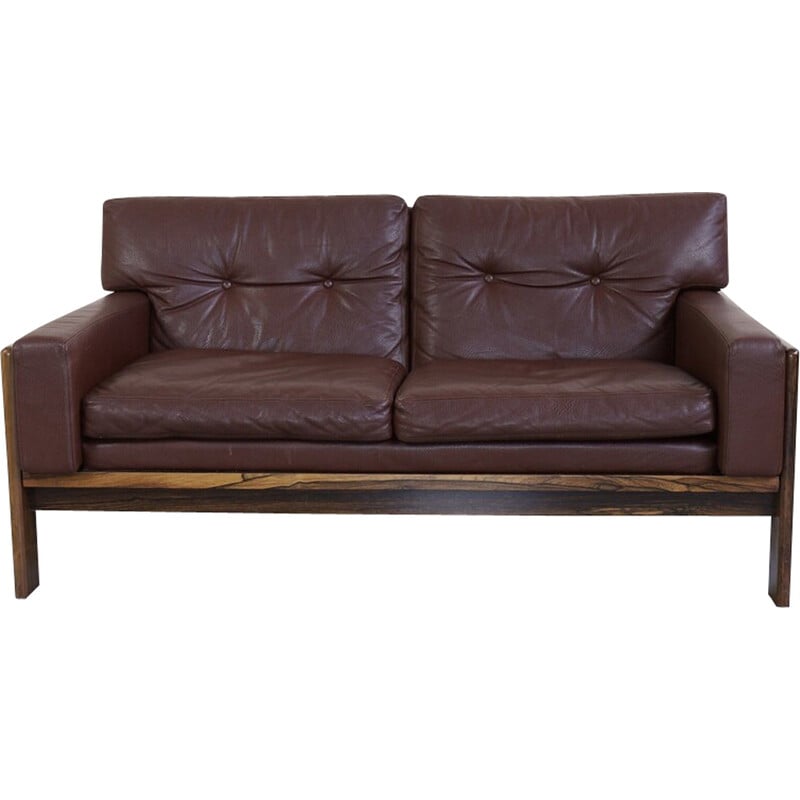 Danish vintage sofa in leather and rosewood by H. W. Klein for Bramin, 1970s