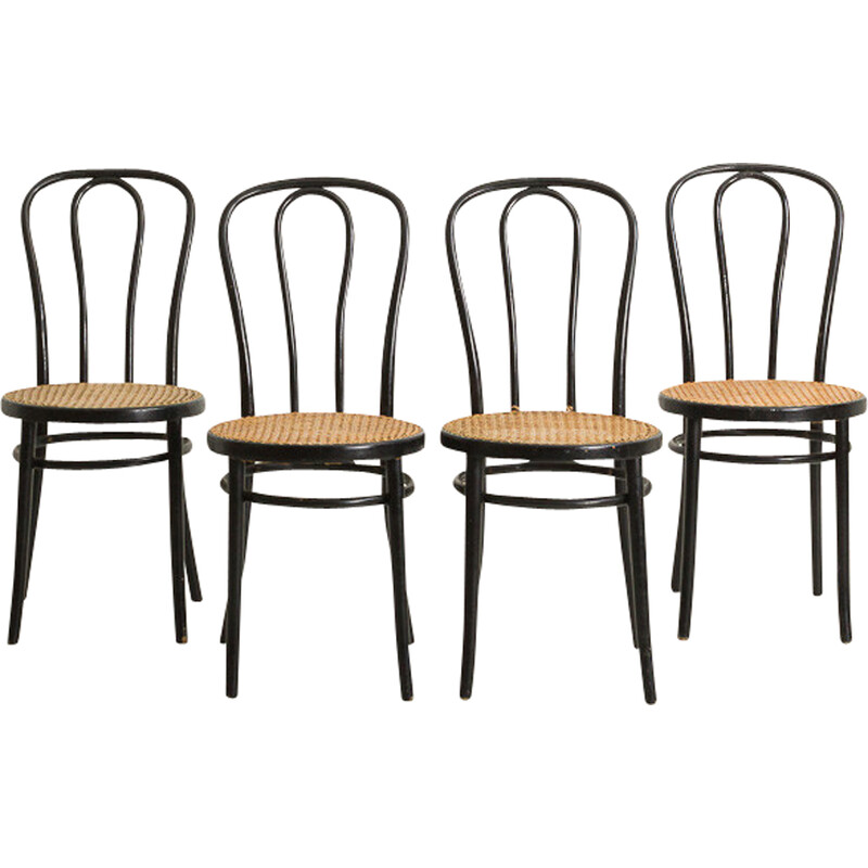 Satz von 4 Vintage-Stühlen aus gebogenem Holz