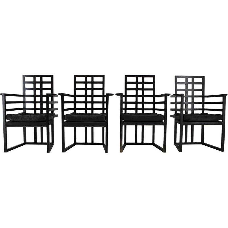 Set of 4 vintage Armloffel armchairs by Josef Hoffmann for Wittmann, Austria