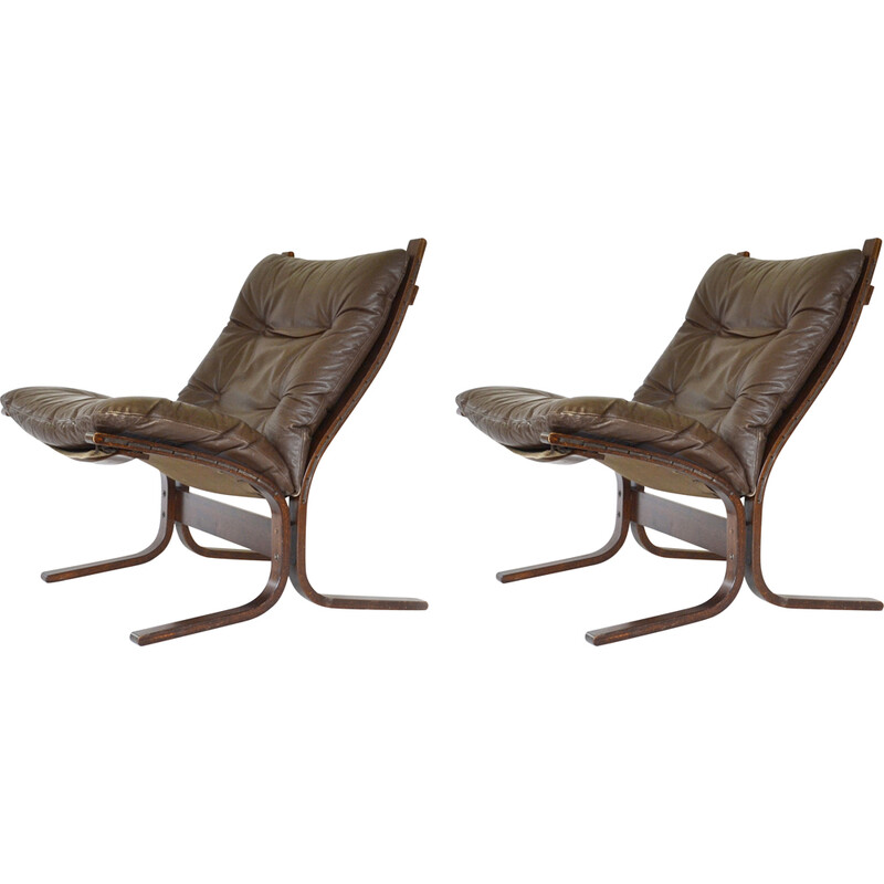 Paire de fauteuils vintage Siesta marron cacahuète par Ingmar Relling pour Westnofa, 1960