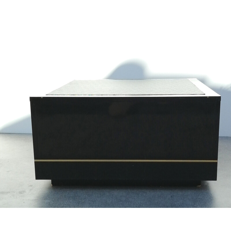 Vintage coffee table in black lacquered wood and brass, 1970