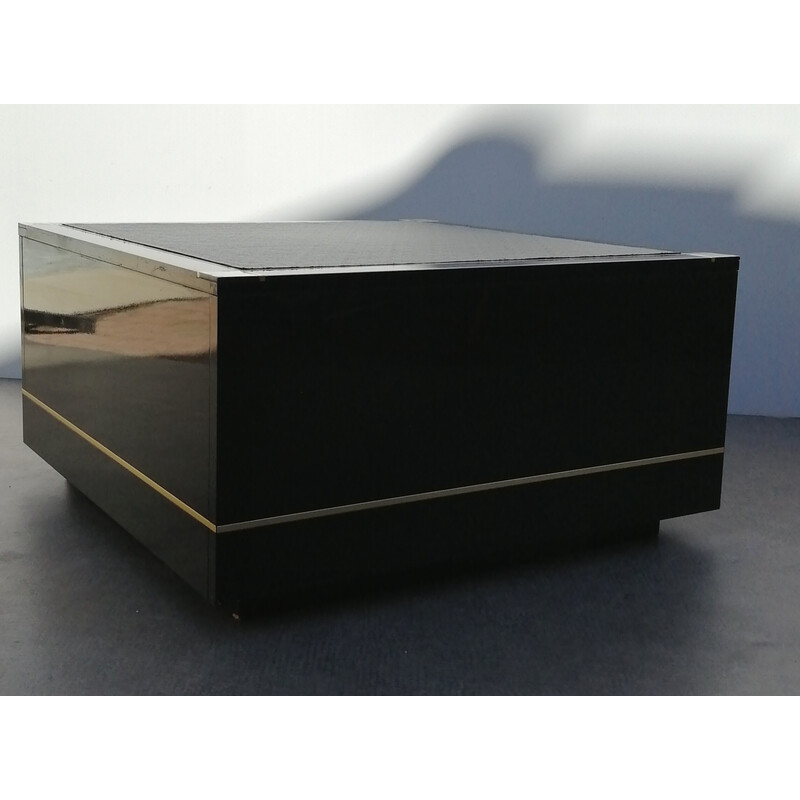 Vintage coffee table in black lacquered wood and brass, 1970