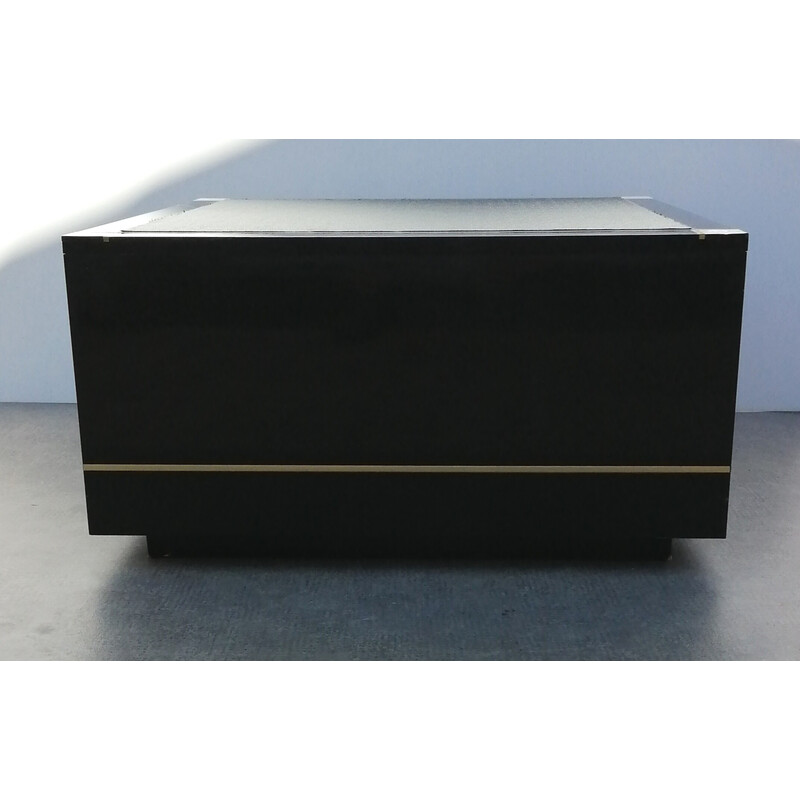 Vintage coffee table in black lacquered wood and brass, 1970