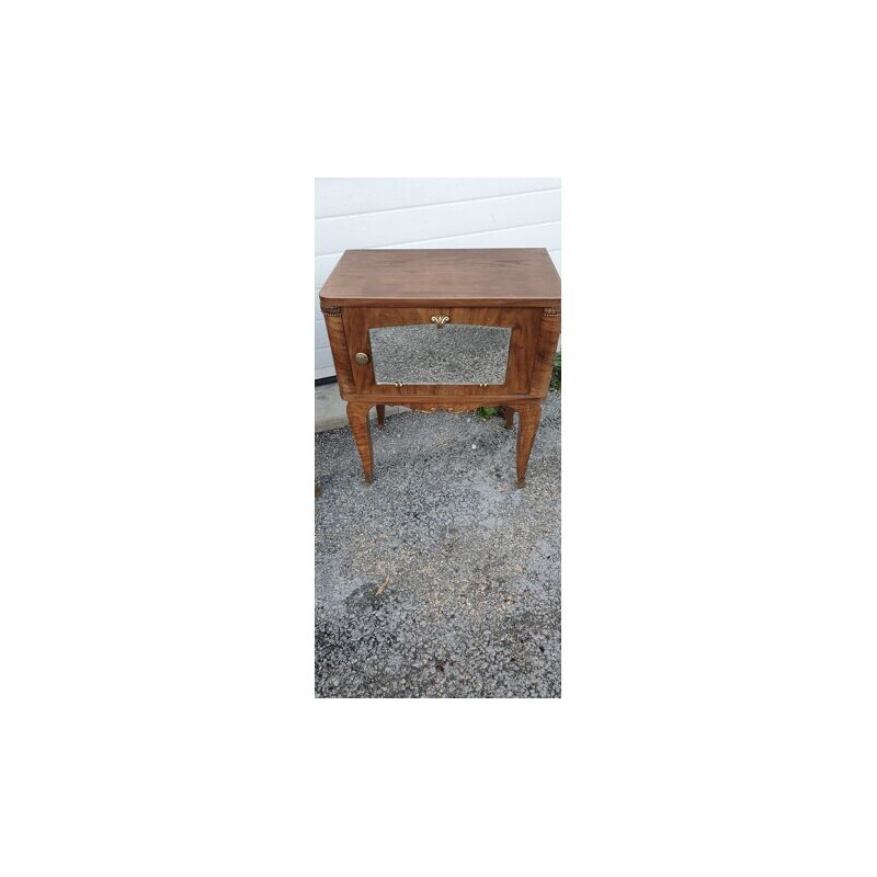 Coppia di comodini vintage in legno, ottone e specchio, 1960-1970