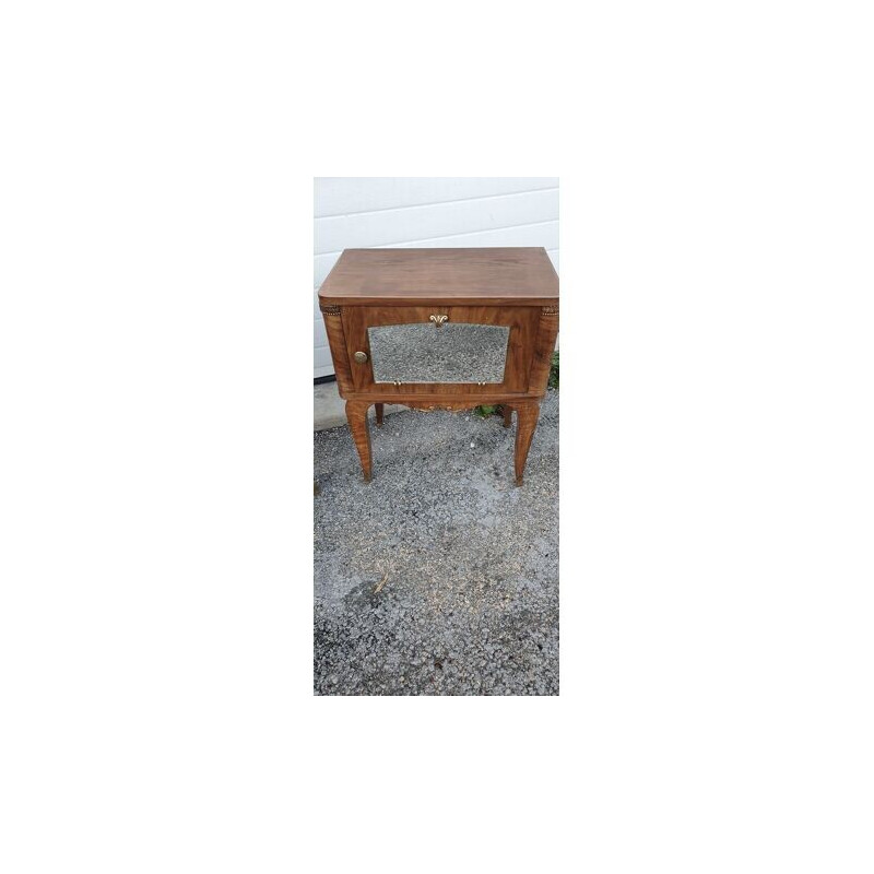 Par de mesas-de-cabeceira vintage em madeira, latão e espelho, 1960-1970
