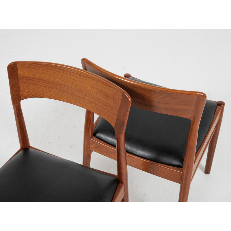 Set of 6 vintage dining chairs in teak and black skai by Henning Kjaernulf for Korup Stolefabrik