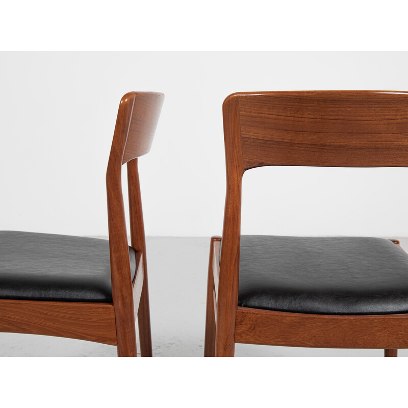 Set of 6 vintage dining chairs in teak and black skai by Henning Kjaernulf for Korup Stolefabrik