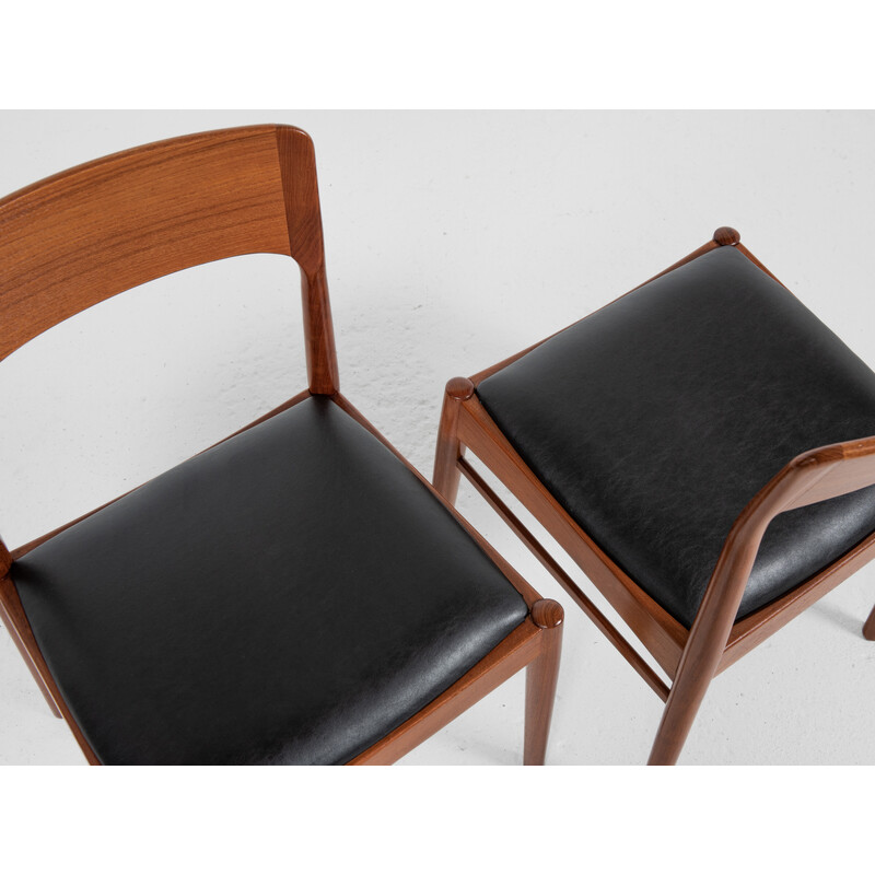 Set of 6 vintage dining chairs in teak and black skai by Henning Kjaernulf for Korup Stolefabrik