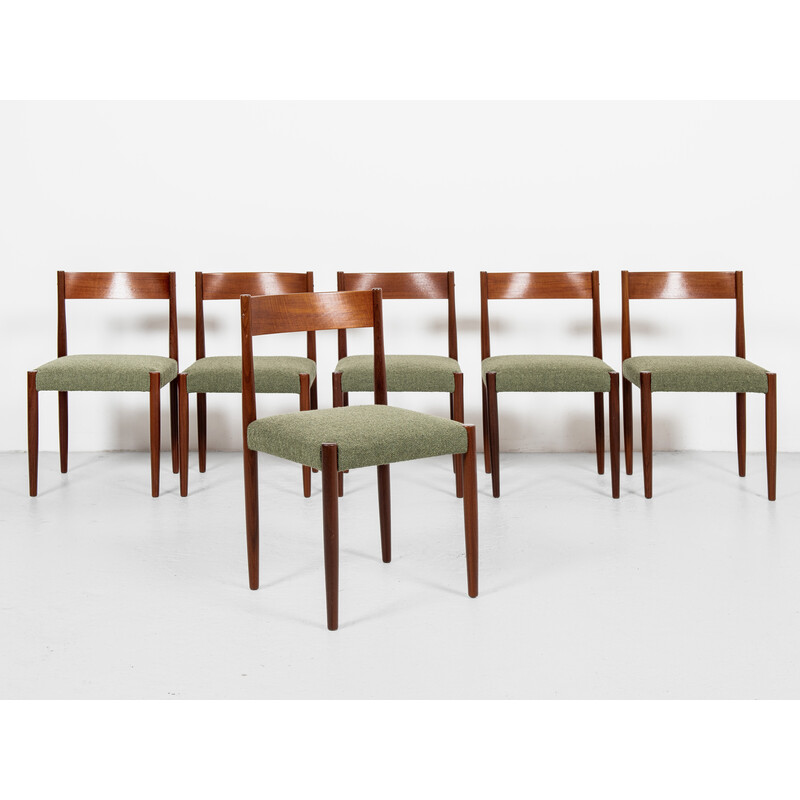 Set van 6 mid century Deense eetkamerstoelen in teak van Poul Volther voor Frem Røjle, 1960.