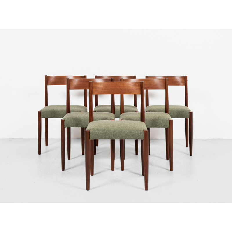 Conjunto de 6 cadeiras de jantar dinamarquesas de meados do século em teca por Poul Volther para Frem Røjle, 1960s