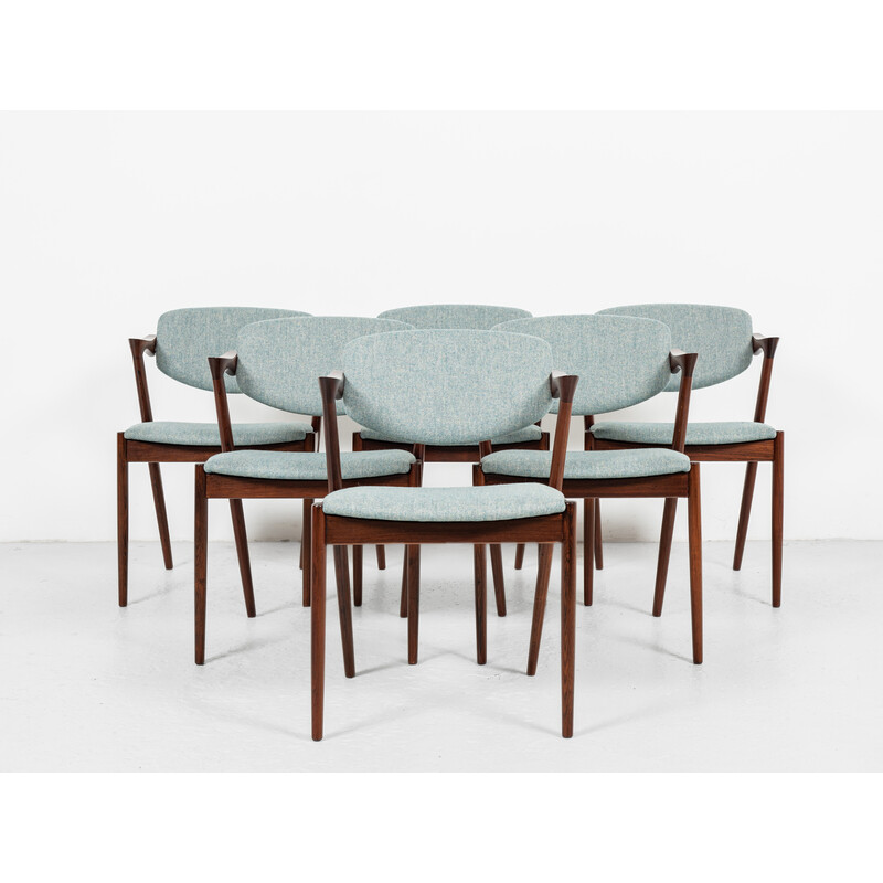 Set of 6 mid century Danish chairs model 42 in rosewood by Kai Kristiansen for Schou Andersen