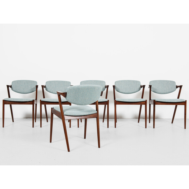 Set van 6 mid century Deense stoelen model 42 in rozenhout van Kai Kristiansen voor Schou Andersen