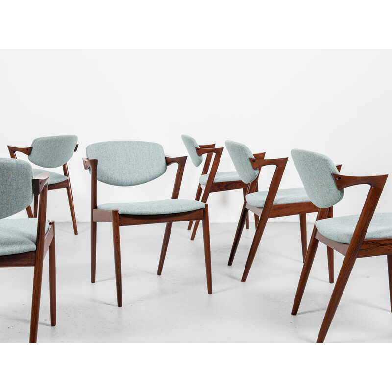 Set van 6 mid century Deense stoelen model 42 in rozenhout van Kai Kristiansen voor Schou Andersen
