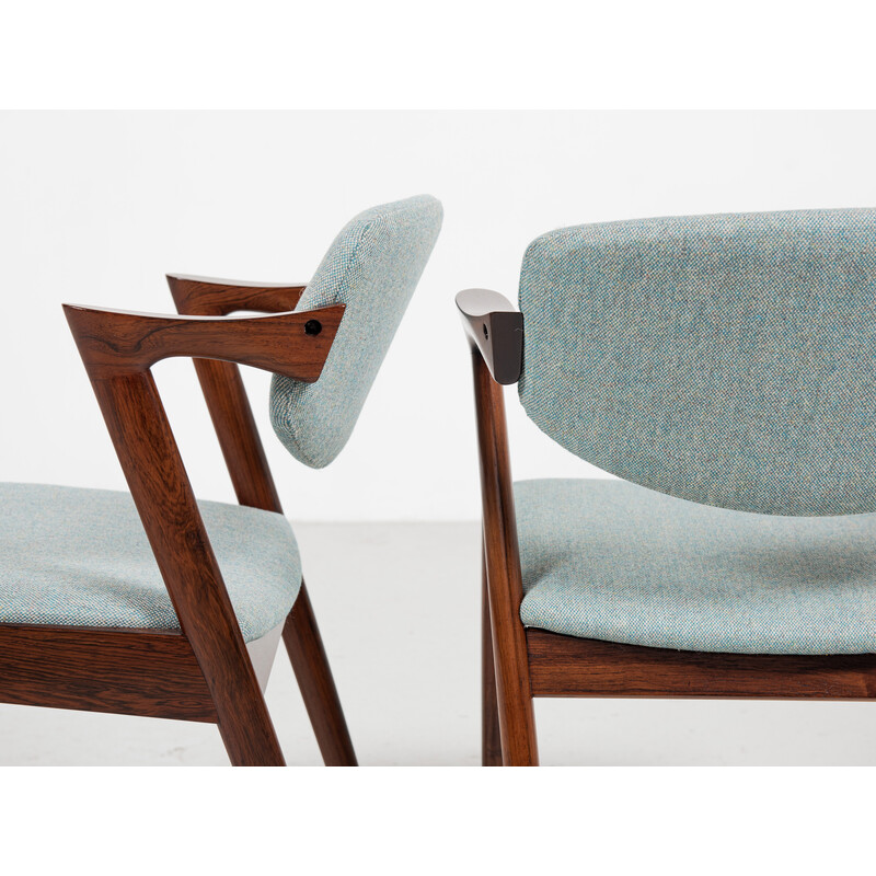6 dänische Stühle aus der Mitte des Jahrhunderts Modell 42 aus Palisanderholz von Kai Kristiansen für Schou Andersen