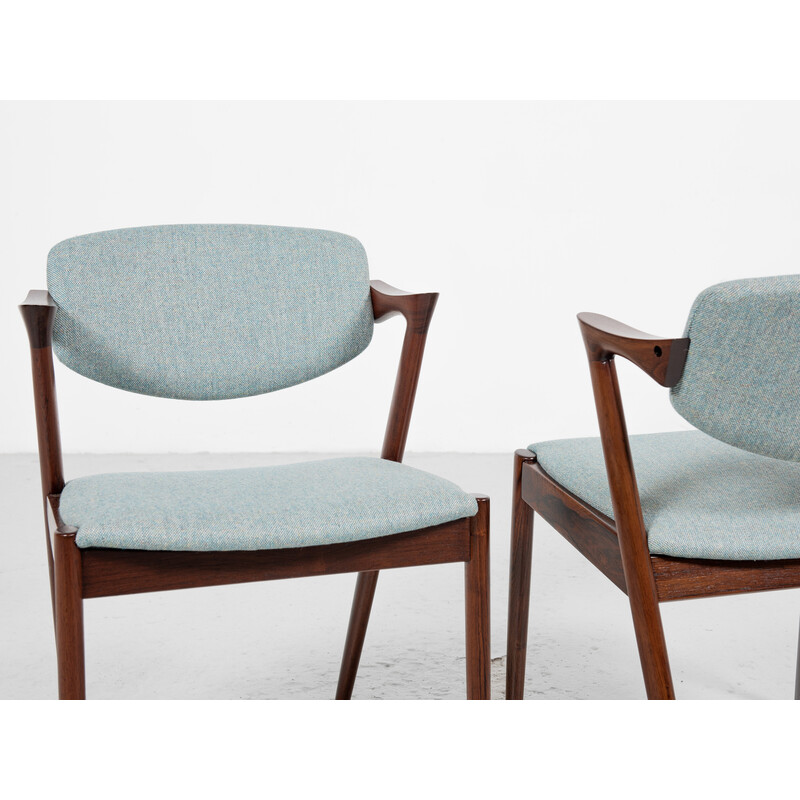 Set of 6 mid century Danish chairs model 42 in rosewood by Kai Kristiansen for Schou Andersen