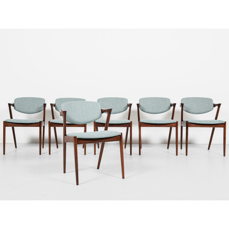 Set of 6 mid century Danish chairs model 42 in rosewood by Kai Kristiansen for Schou Andersen