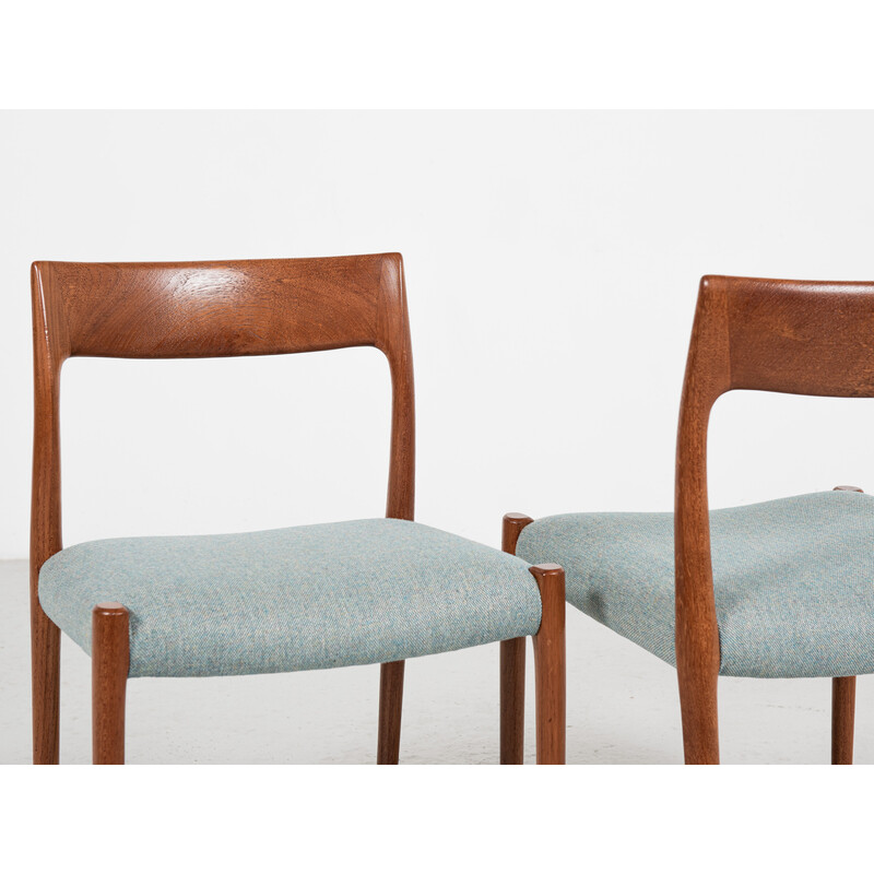 Set of 4 mid century Danish chairs in teak and fabric model 77 by Niels Otto Møller