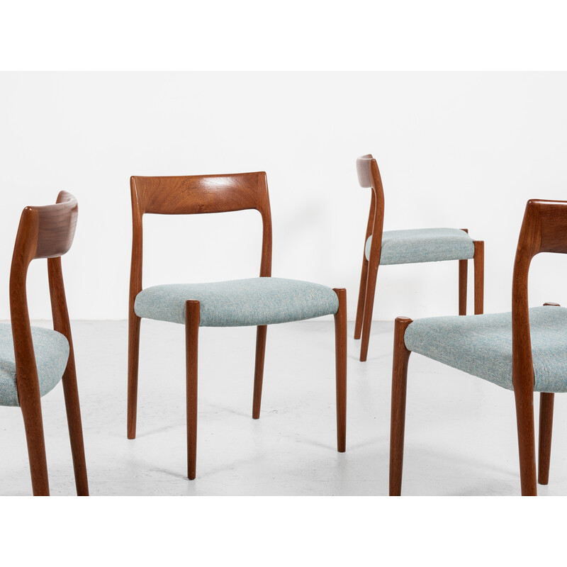 Set of 4 mid century Danish chairs in teak and fabric model 77 by Niels Otto Møller