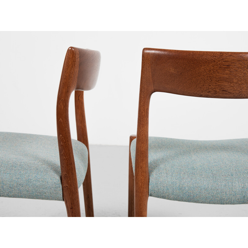 Set of 4 mid century Danish chairs in teak and fabric model 77 by Niels Otto Møller