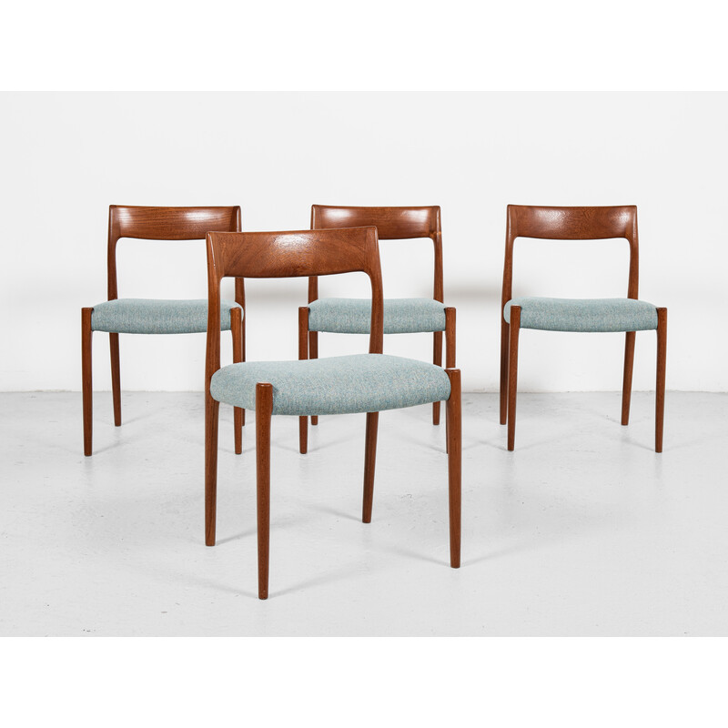 Set of 4 mid century Danish chairs in teak and fabric model 77 by Niels Otto Møller