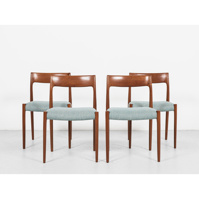 Set of 4 mid century Danish chairs in teak and fabric model 77 by Niels Otto Møller