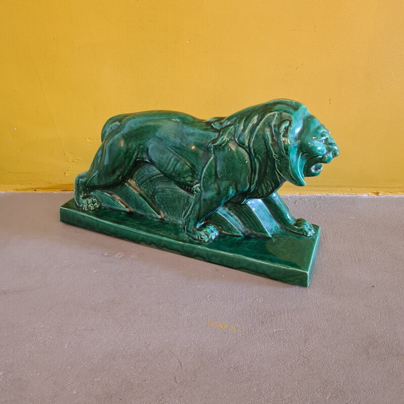 Statue de Lion Art Déco vintage par Le Jan Saint Etienne, 1920-1930