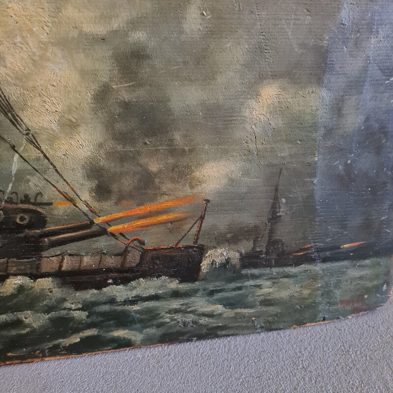 Frans vintage Ww1 schilderij door Amand, 1914