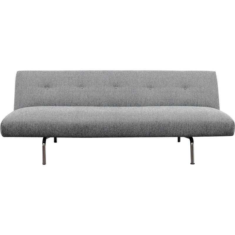 Folding 3-seater grey sofa with chrome tube feet - 1960s