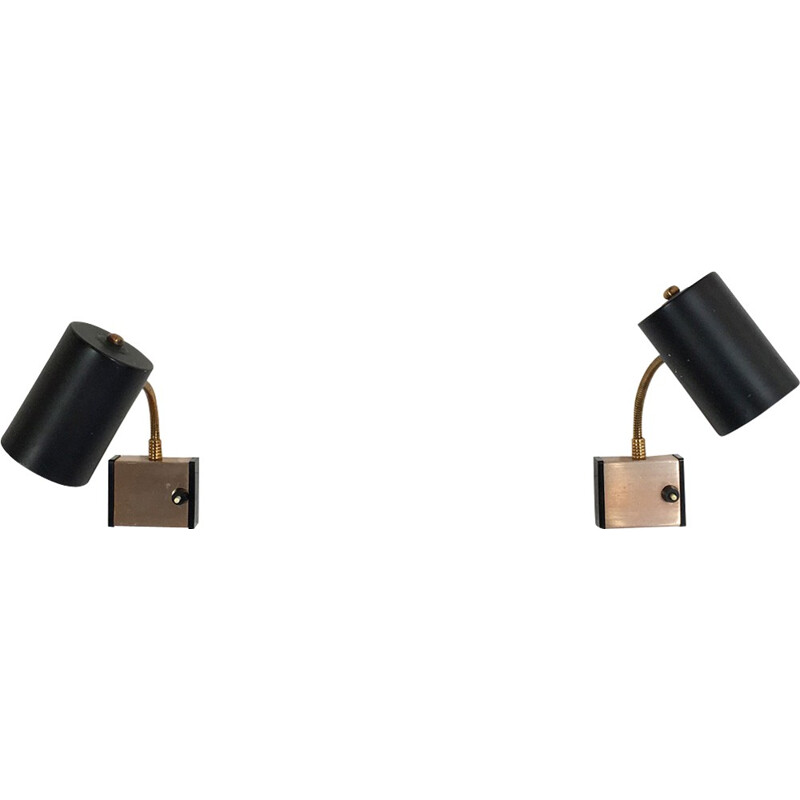 Pair of wall lights in black lacquered aluminium - 1970s