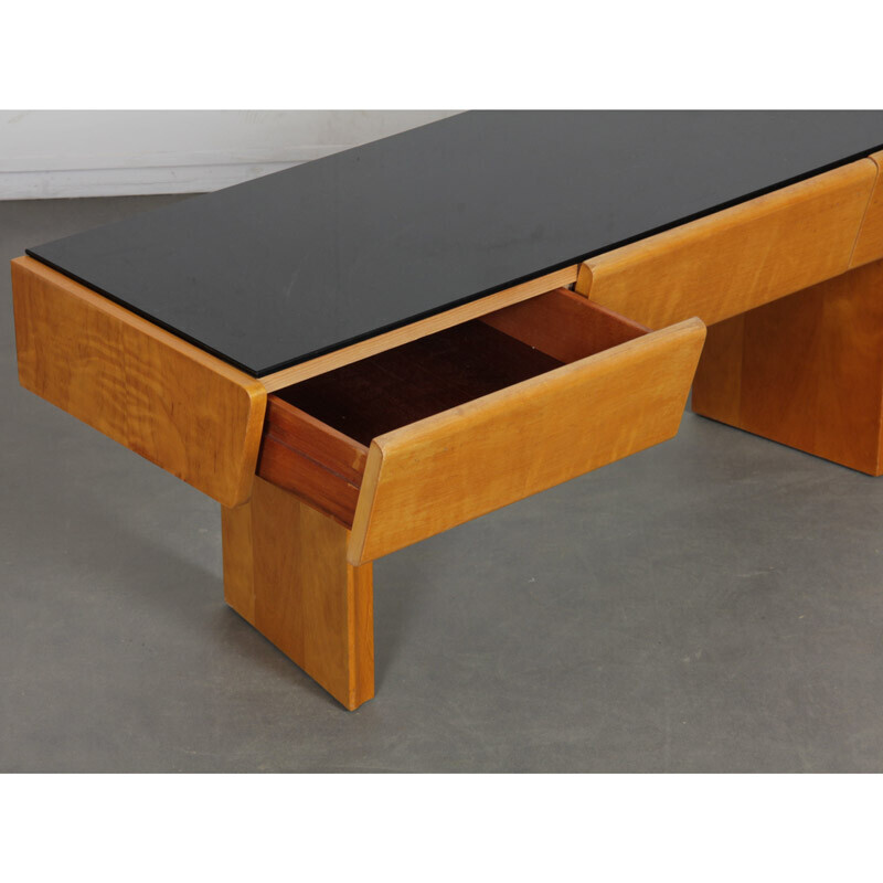 Console basse vintage en bois et opaline, 1960