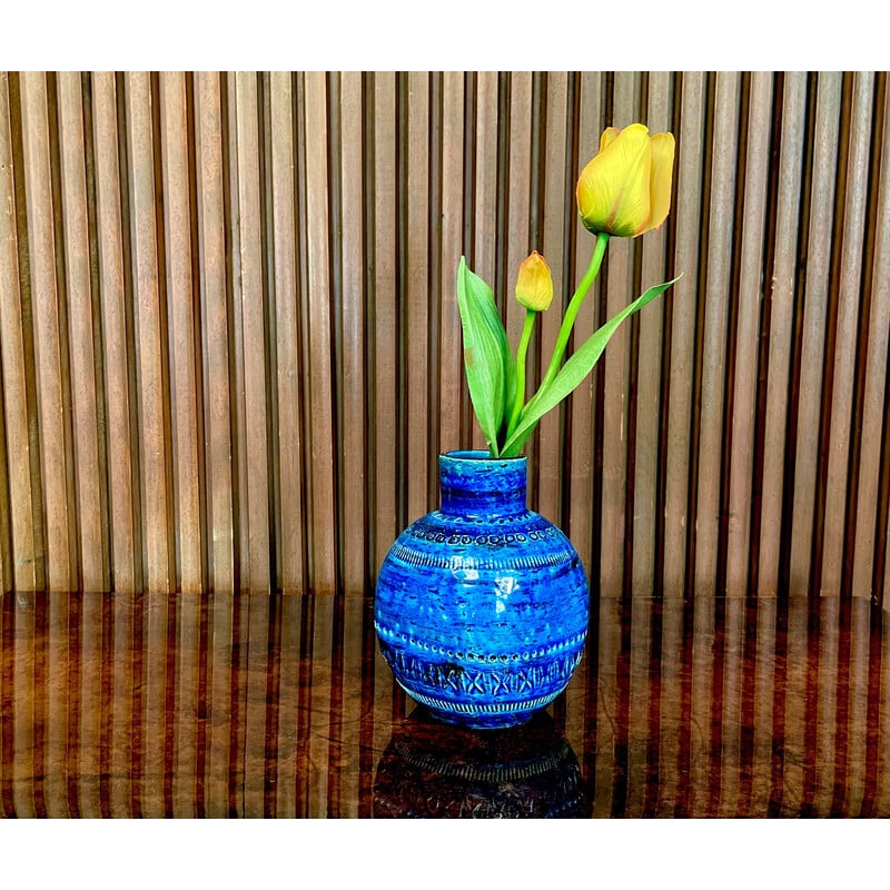Vintage Italian 'Rimini Blu' glazed ceramic vase by Aldo Londi for Bitossi, 1950s