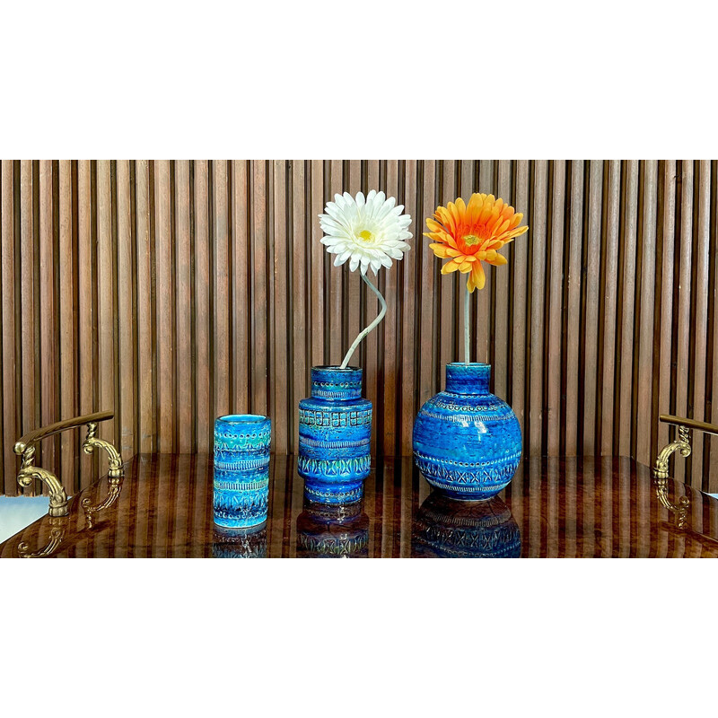 Vintage Italian 'Rimini Blu' glazed ceramic vase Jar by Aldo Londi for Bitossi, 1950s