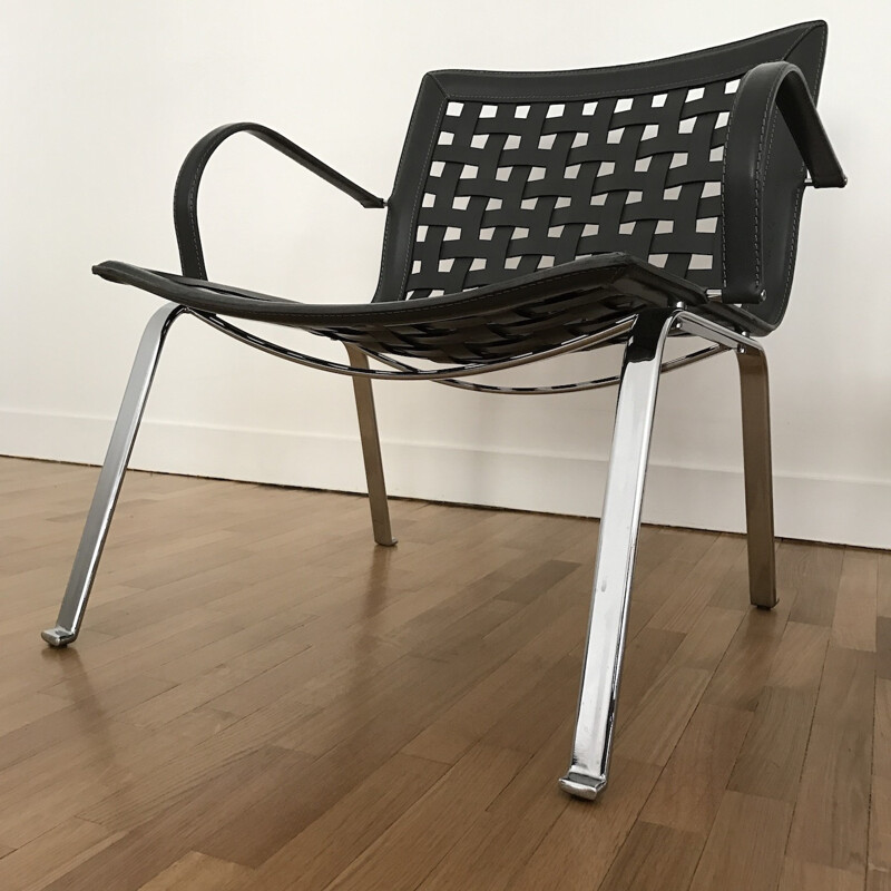 Paire de fauteuils en cuir noir de Giancarlo Vegni pour Fasem - 1980