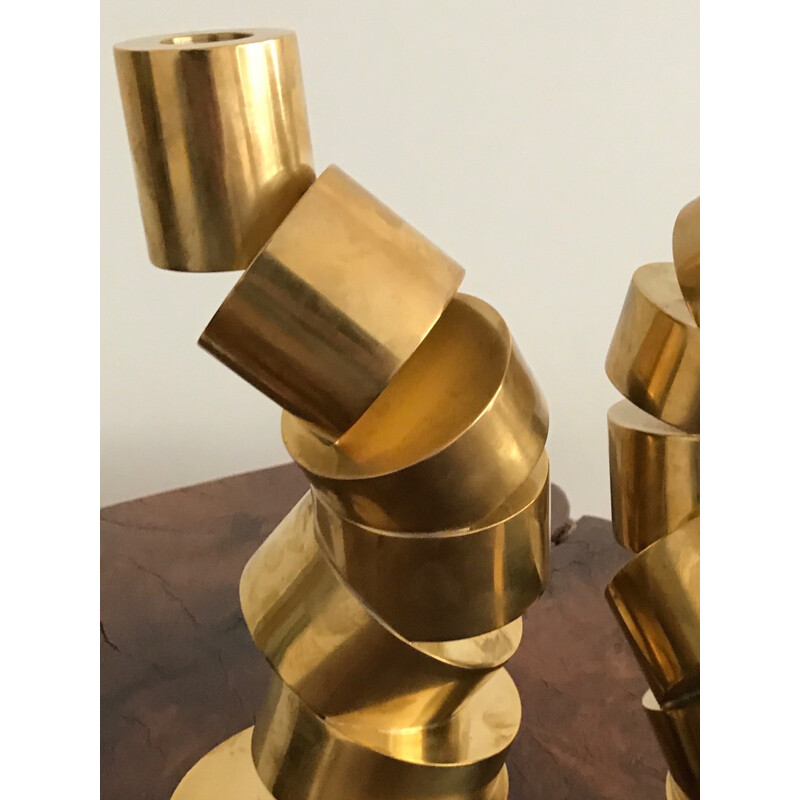 Pair of golden candlesticks in brass by Per Sax Møller - 1980s