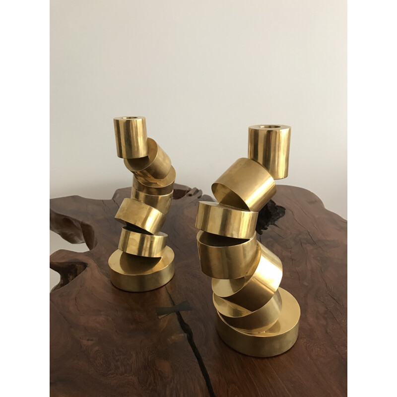 Pair of golden candlesticks in brass by Per Sax Møller - 1980s