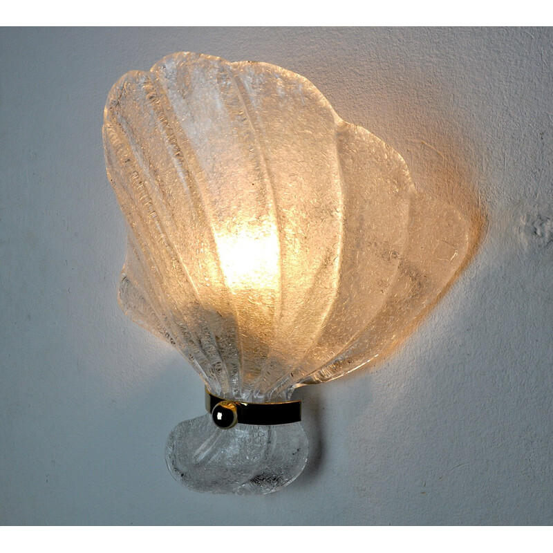 Vintage Murano glass shell wall lamp, Italy 1970