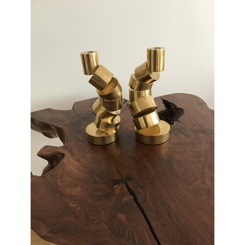 Pair of golden candlesticks in brass by Per Sax Møller - 1980s