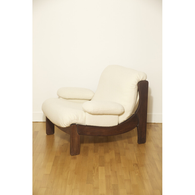 Lot de deux fauteuils blancs en bois et en tissu - 1970