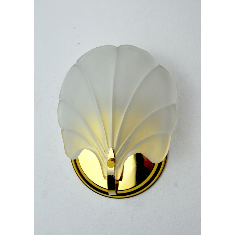Vintage opaque glass shell wall lamp, Italy 1980