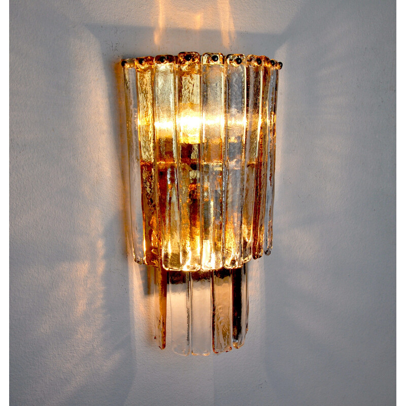 Vintage wall lamp Poliarte in pink and transparent Murano glass by Albano Poli, Italy 1970